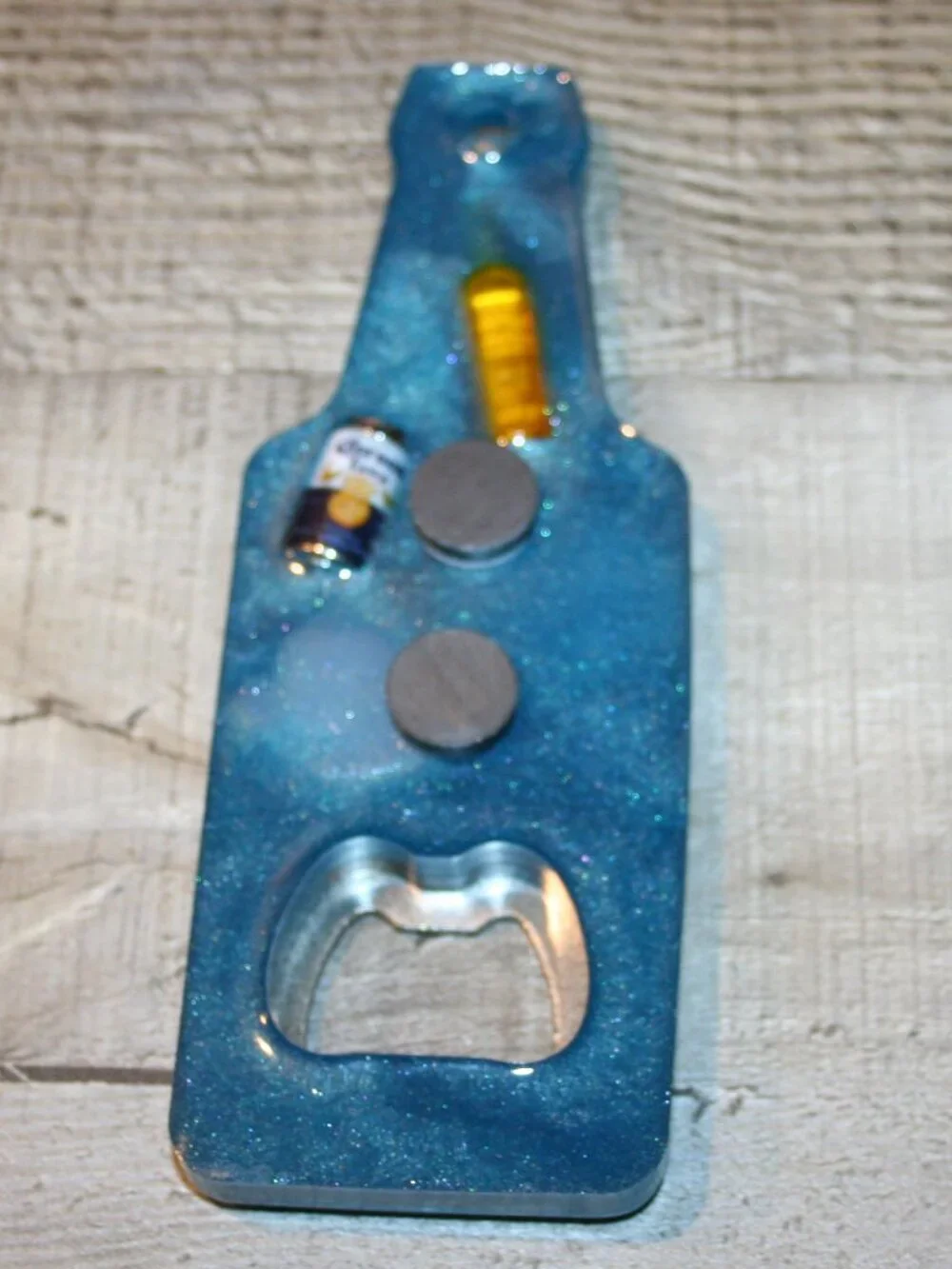 Handmade Resin Bottle Opener Fridge Magnet Bar Accessory Beer Shape Alcohol Blue